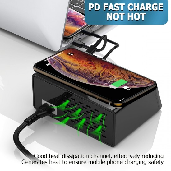 100 W 8-port USB Fast Charger PD 20 W QC 3.0,15 W Fast Wireless Charging,Fast Charging Station Compatible With All Smartphones And IPad, Camera ,headsets/Samsung/Android/Other USB Devices